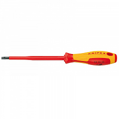 Отвертка KNIPEX SL3.5x0.6 шлицевая VDE, длина лезвия 100 мм, 202 мм, диэлектрическая, 2-компонентная рукоятка