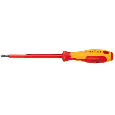 Отвертка KNIPEX SL3.5x0.6 шлицевая VDE, длина лезвия 100 мм, 202 мм, диэлектрическая, 2-компонентная рукоятка