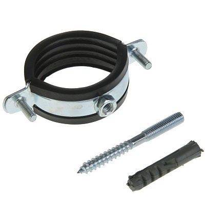 Хомут для труб Valfex (РМ) оцинкованный с резиновым уплотнением 4 (107-115) (в комплекте шпилька М8x80 и дюбель)