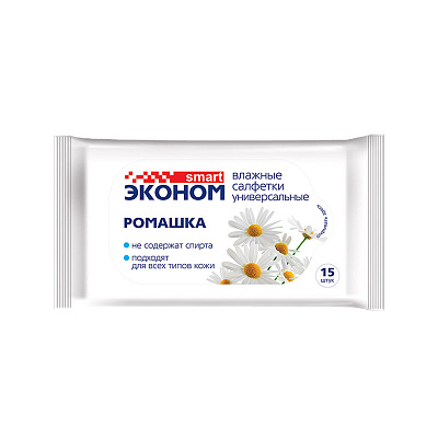 ЭКОНОМ Салфетки влажные ромашка (15шт)