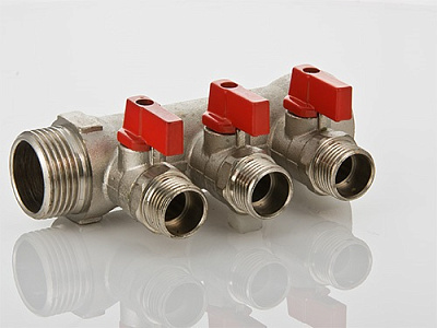 Коллектор VALTEC с отсекающими кранами, 1х3 вых. 1/2 нар.