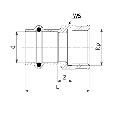 Соединительный элемент медный Viega Sanpress с SC-Contur d=15 (арт. 107 543)