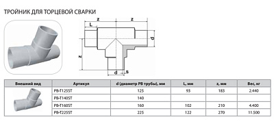 Тройник Thermaflex для торцевой сварки PB-T225ST