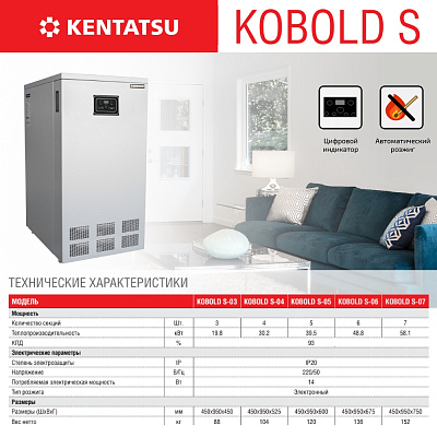 Напольный газовый котел отопления, атмосферный Kentatsu Kobold S-05