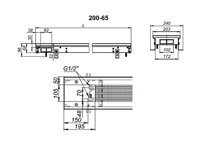 Внутрипольный конвектор с естественной конвекцией Techno KVZ 200-65-2500