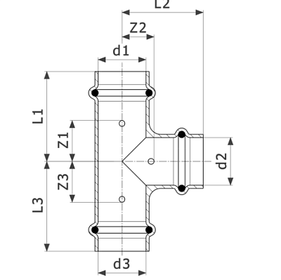 Тройник медный Viega Profipress с SC-Contur d=15, 15x12x15 (арт. 291 914)