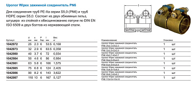 Зажимной соединитель Uponor WIPEX ЗАЖИМНОЙ СОЕДИНИТЕЛЬ PN6 32X2,9-32X2,9